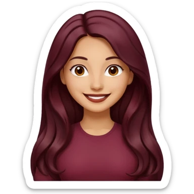 young woman 
Long waist-long hair
deep middle part
slightly wavy
dark burgundy hair 
 sticker