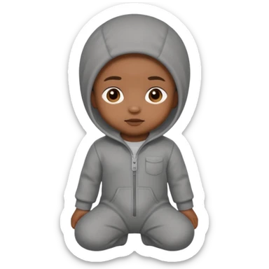 Black baby with straight face in a grey jumpsuit sticker