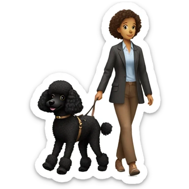 3 legs One Small unshaved Black Poodle with brown harness is walking with a pretty girl sticker