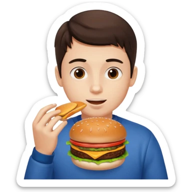 brunette boy eating 6 hamburgers sticker