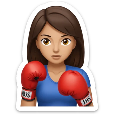 An woman with long dark brown hair light brown eyes in boxing gloves sticker