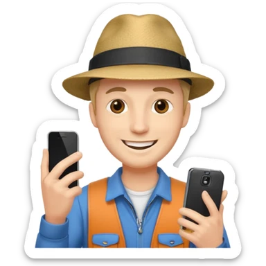 Draw a male tourist who pointed his phone for a photo sticker
