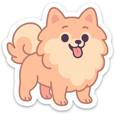Pomeranian dog, pastel toon style, soft colors, playful expression sticker