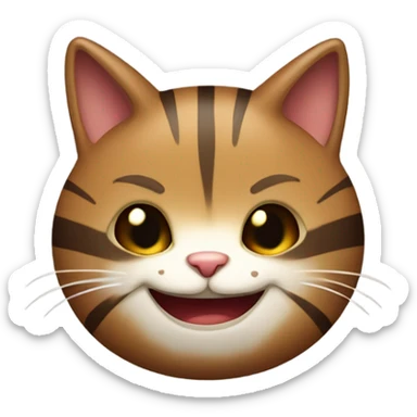 small fat brown striped cat with evil joker smile sticker
