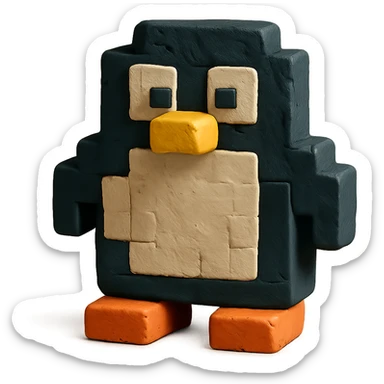 claymation style penguin with 8-bit pixel art inspiration sticker