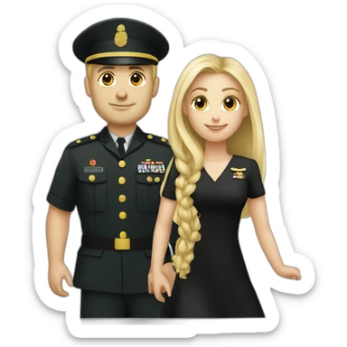 Military blond guy and blond long hair girl in black dress sticker