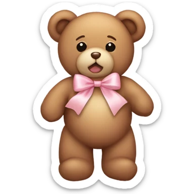 light brown teddy bear with a light pink ribbon bow aesthetic sticker