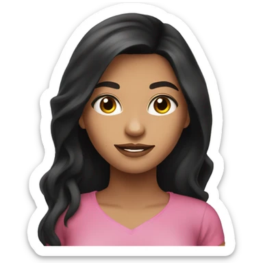 beautiful, pretty latina girl with black long hair and a pink shirt sticker