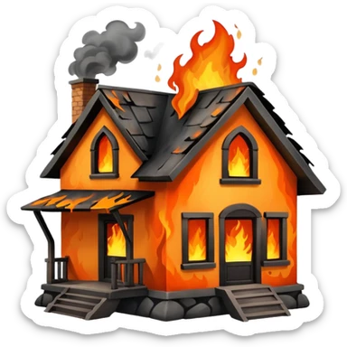 damaged house on fire sticker