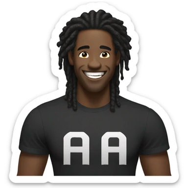 black man- short dread locks-  no facial hair laughing black shirt strong  sticker