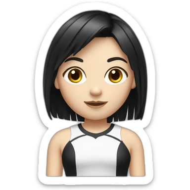 A white girl with black hair and a fringe in a sport outfit sticker