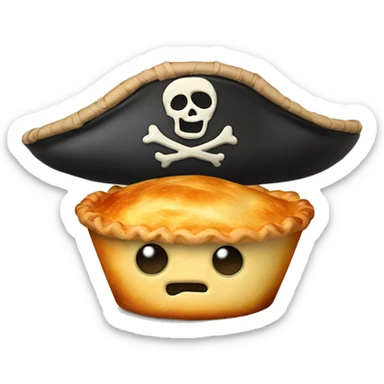 Pot pie with a face and a pirate hat, eye patch, and peg leg  sticker
