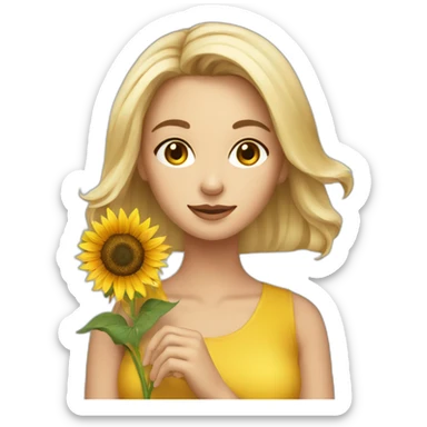Gorgeous white woman holding a sunflower sticker