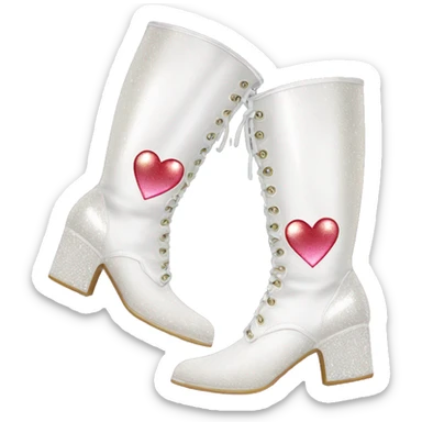 sparkly white gogo boots with heart sticker