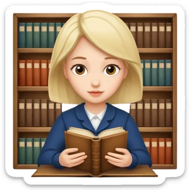 a woman studies old books sticker