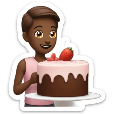 At launch eating cake with cacao sticker