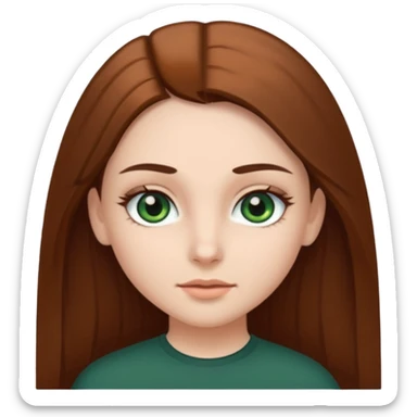Girl with dark green eyes, light eyebrows and long brown straight hair sticker