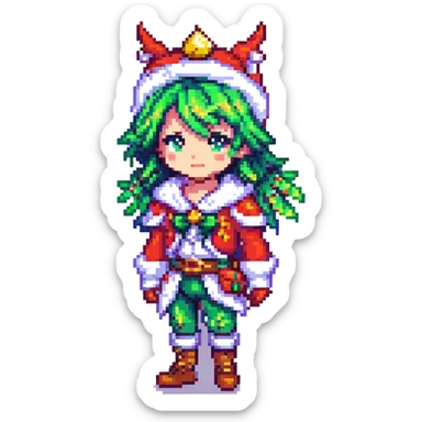 star guardian male character in a festive outfit, different design, pixel art style sticker
