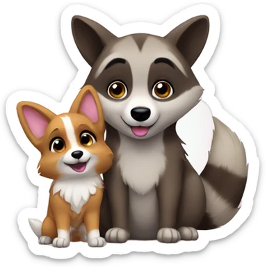 a raccoon and a corgi in love sticker