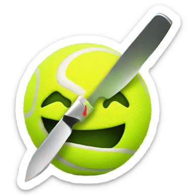Tennis ball with knife sticker