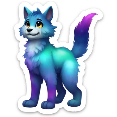 Colorful gradient-Sparkle-nebula-fursona anthropomorphic furry full body sticker