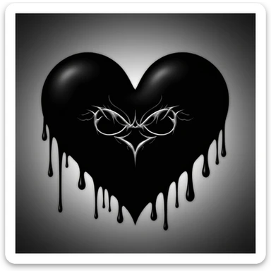 gothic heart with dripping black paint, professional photography style sticker