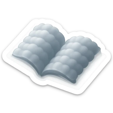 thick open book made entirely of small, very bright white fluffy convex clouds, matte glass style sticker