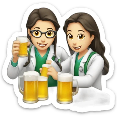 Chemist drinking beer with two Girls sticker