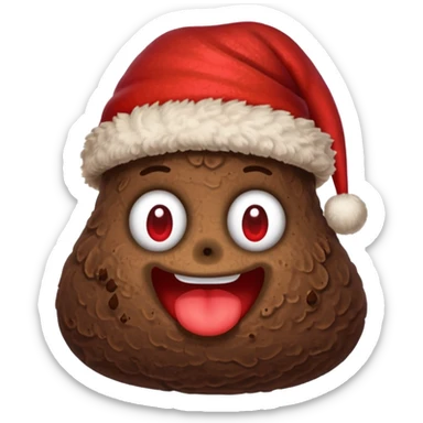 A piece of poop with a Christmas hat on it sticker