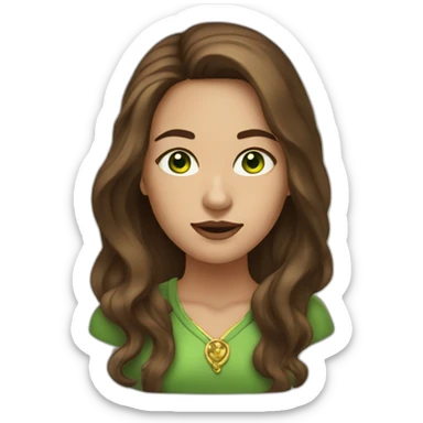 Woman with long brown hair with gold nose ring with green eyes sticker