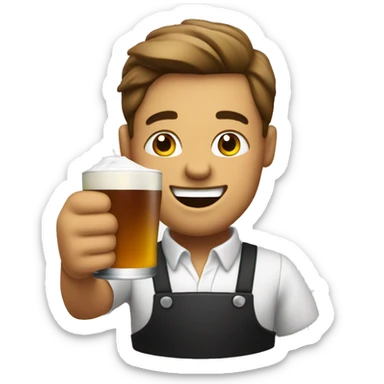 Friendly bartender holding a mug, winking like he knows a secret drink recipe. sticker