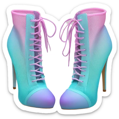 Realistic isolated front top view of a Pair of pastel teal pastel pink periwinkle and pastel purple ombre mesh high heel ankle bootie boots.  sticker