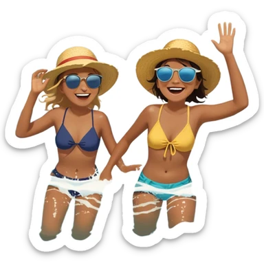A person splashing in the ocean, laughing with a warm friend beside them. They’re playfully pretending to be explorers, fully immersed in the fun. The sun glows above, and the waves crash around them, symbolizing the joy of being present, creating fun, and appreciating the moment with the people  sticker