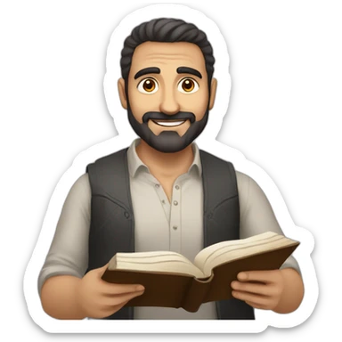 Armenian men reading book and looking at camera and smiling  sticker