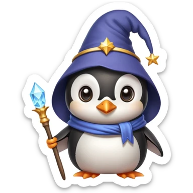 Cute penguin wearing wizard hat and holding a magic wand sticker