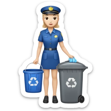 full body housekeeper open trash can and put the trash sticker