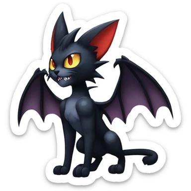   cool edgy beautiful fantasy anime-style dark animal vampiric Litten-Nargacuga-cat-hybrid Fakemon with big fangs and bat-wing-ears full body sticker