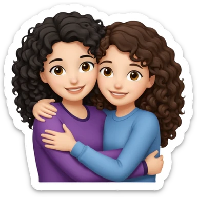 duas meninas lindas uma de cabelo encaracolado e preto e a outra de cabelo castanho ondulado, a darem um abraço de amizade sticker