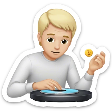 White dj blonde hair male scratching the disk sticker