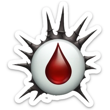 An image of a hand with a thorn piercing through the skin, showing a small drop of blood, set against a natural background with sharp thorns visible sticker
