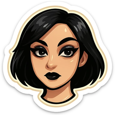 Make the lips small and thin, keep the style of a Telegram sticker, maintain black bob haircut and gothic makeup, with a clean background. sticker