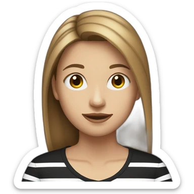 long light brown hair woman wearing black stripy t-shirt sticker