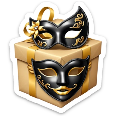 Gift wrapped with black rope and venetian mask sticker