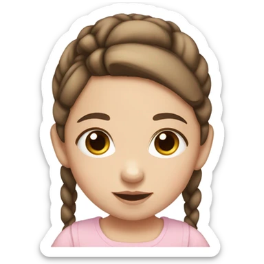 baby girl with straight brown pigtails and big brown eyes and pale white skin sticker
