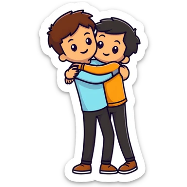 Brown boyfriend giving hug sticker
