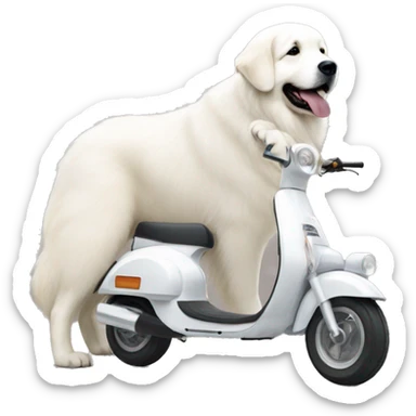 Great Pyrenees next to a scooter  sticker