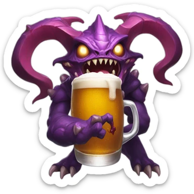 cho'gath from lol with a beer sticker