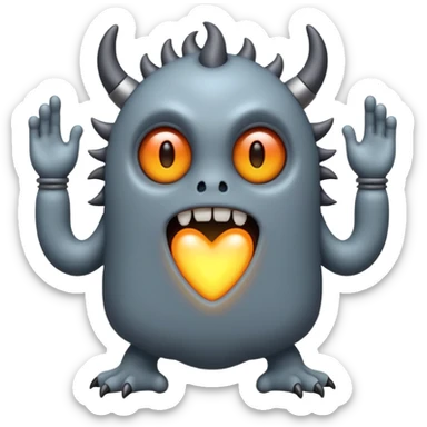 A compact monster that produces sound by tapping its own core in steady, heartbeat-like rhythms. Its body glows faintly with each beat it makes. sticker