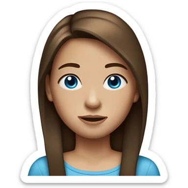 Girl with long straight brown hair, blue eyes, freckles  sticker