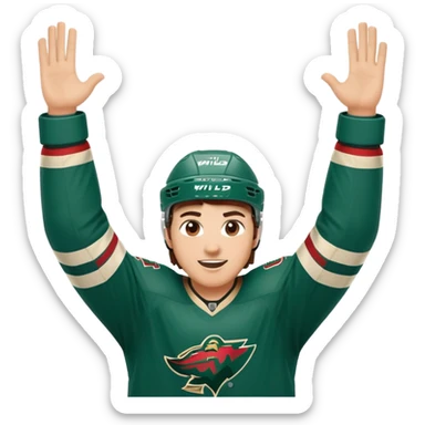 Minnesota Wild ice hockey player with hands in the air celebrating  sticker